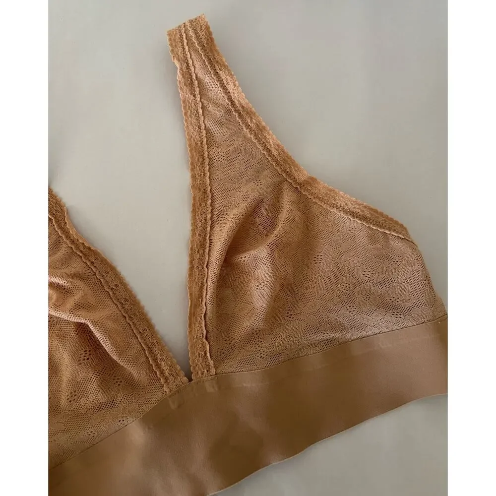 Nude SMOOTHEZ by Aerie Lace Plunge Wirefree Bralette S